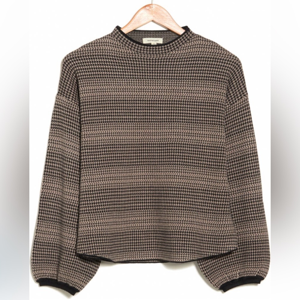 Max Studio Funnel Neck Black & Brown Sweater - Size L